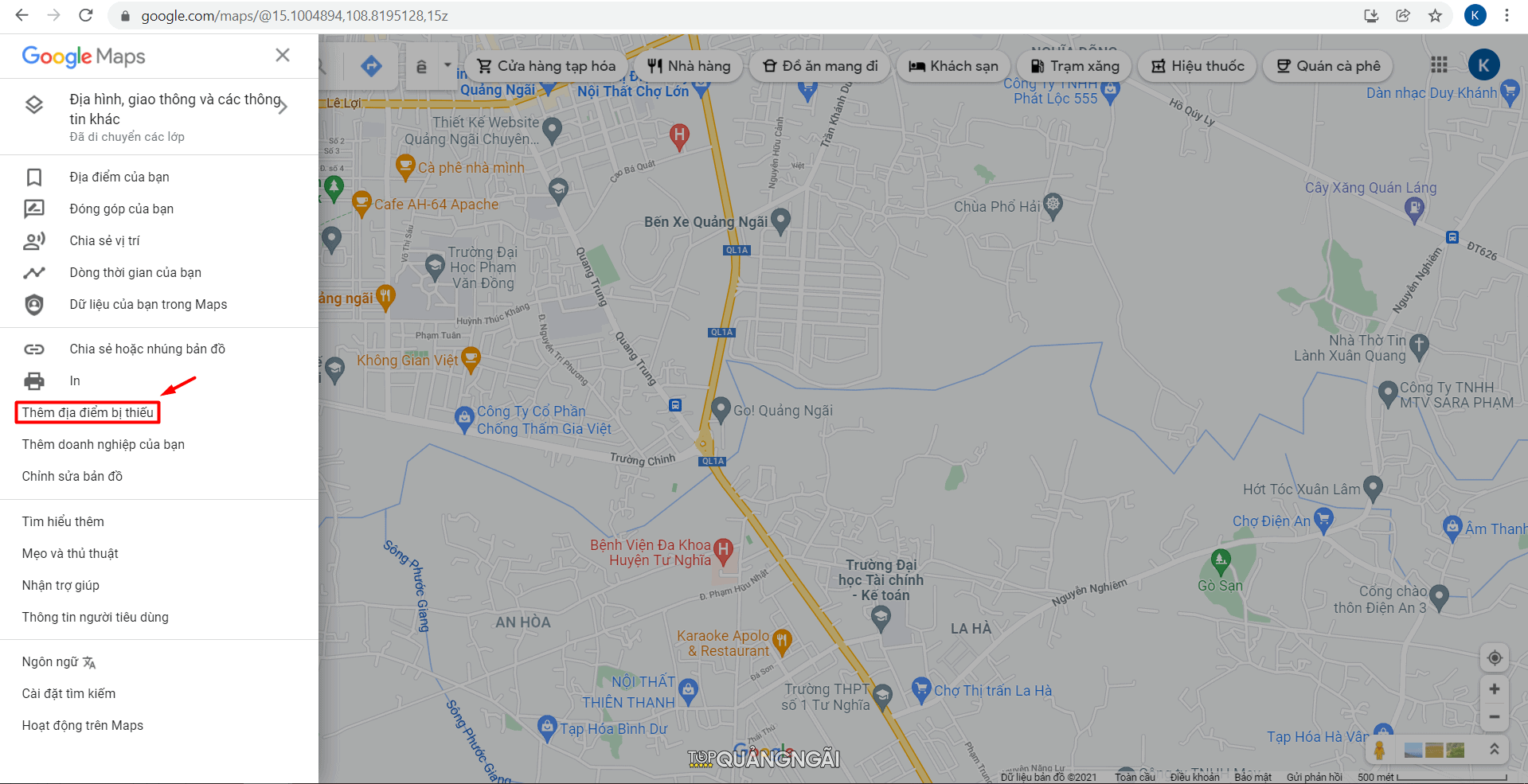 tao dia diem google map tai quang ngai